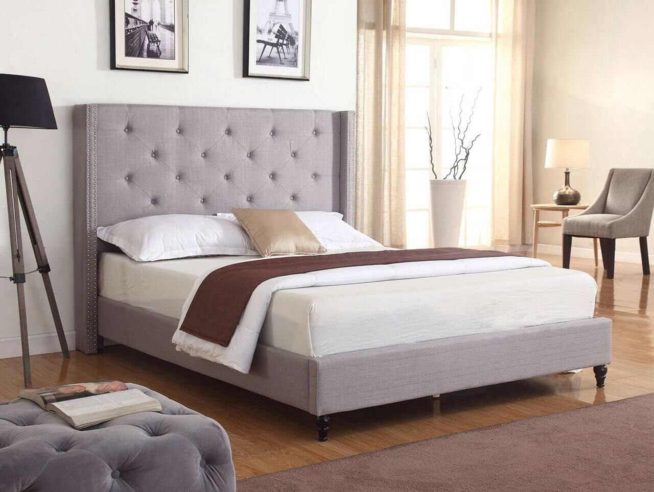 Furbed00007_Cloth_Lightgrey_Full Platform Bed, Grey
