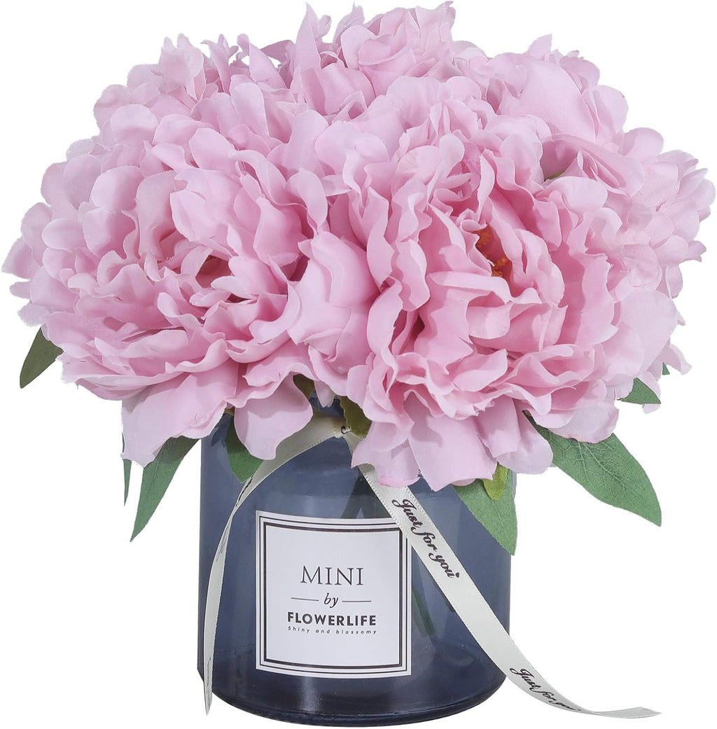 Artificial Peony and Glass Vase, Ins Style Artificial Flower Glass Bottle Set, Suitable for Living Room, Dining Table, Office, Wedding, Hotel Banquet and Other Home Decoration. (Purple Pink)