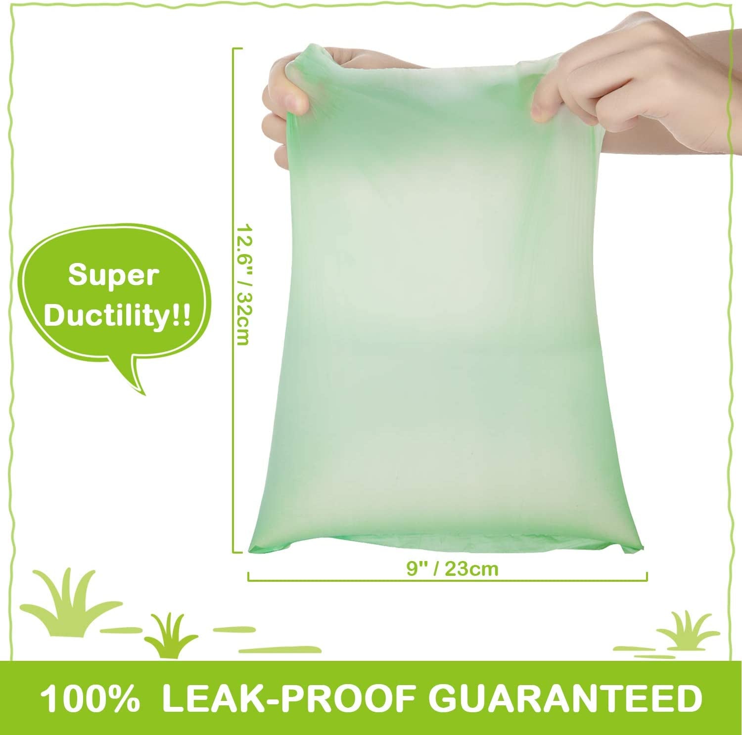 Biodegradable Dog Waste Bags, 300 Count, PLA+PBAT Material, Certified Compostable, Easy Detach, Thickness, 180 Day Decomposition, 15 Bags per Roll, 9 X 13 Inch Size