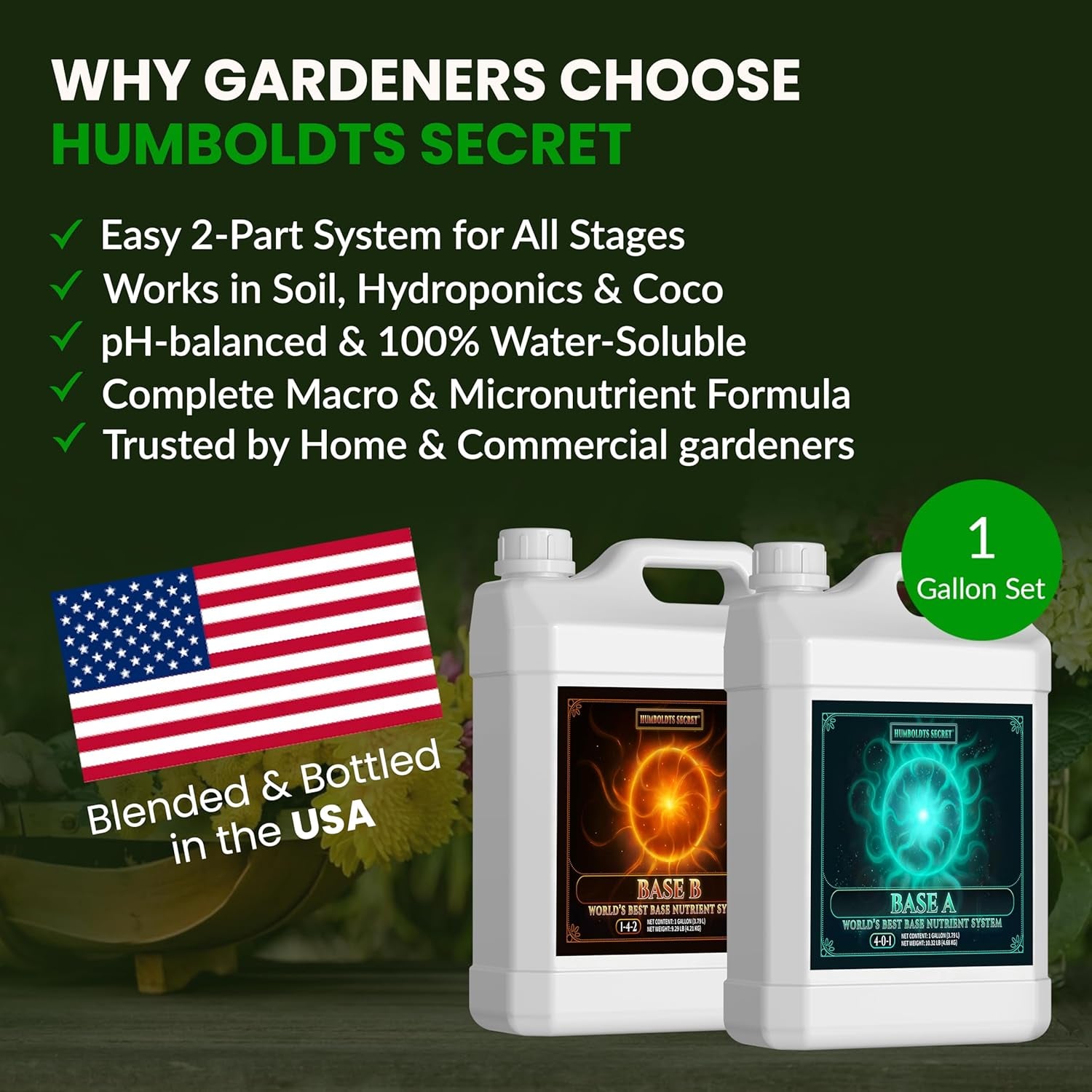 Base a & B Liquid Hydroponic Fertilizer | Complete Hydroponic Nutrients for Indoor and Outdoor Plants | Supports Healthy Vegetative Growth and Flowering Stage | 1 Gallon