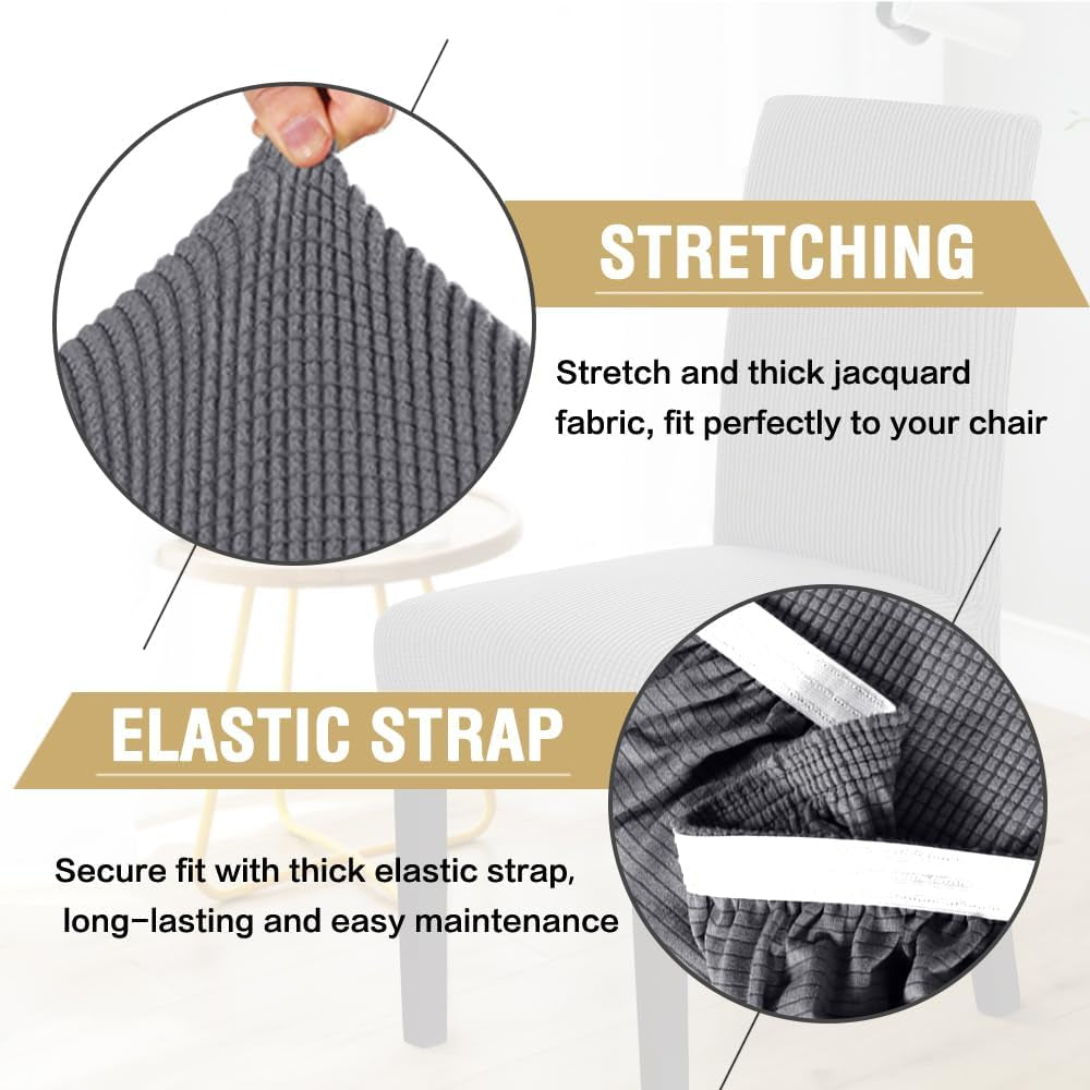 Stretch Dining Chair Covers Set of 2 Chair Covers for Dining Room Parsons Chair Slipcover Chair Protectors Covers Dining, Feature Textured Checked Jacquard Fabric, Gray