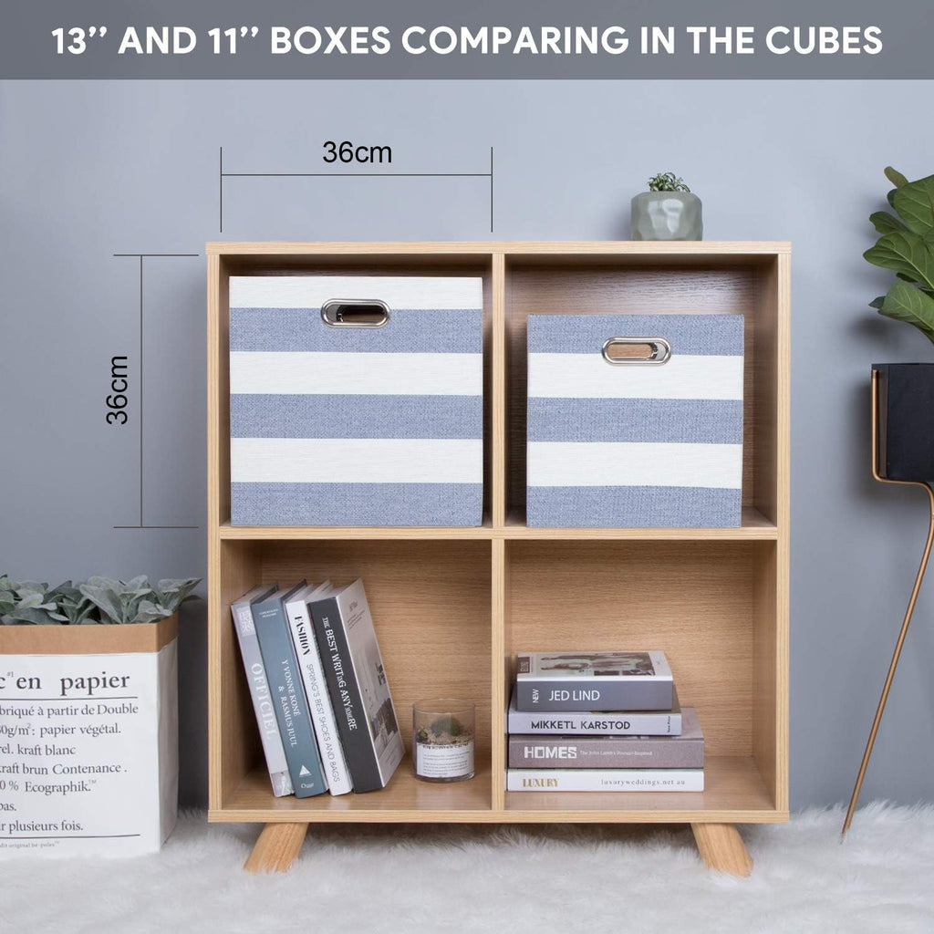 Collapsible Storage Bins,13×13 Fabric Storage Cubes Basket Containers Drawers for Nurseries,Offices,Closets (Set of 4, Blue-White Striped)