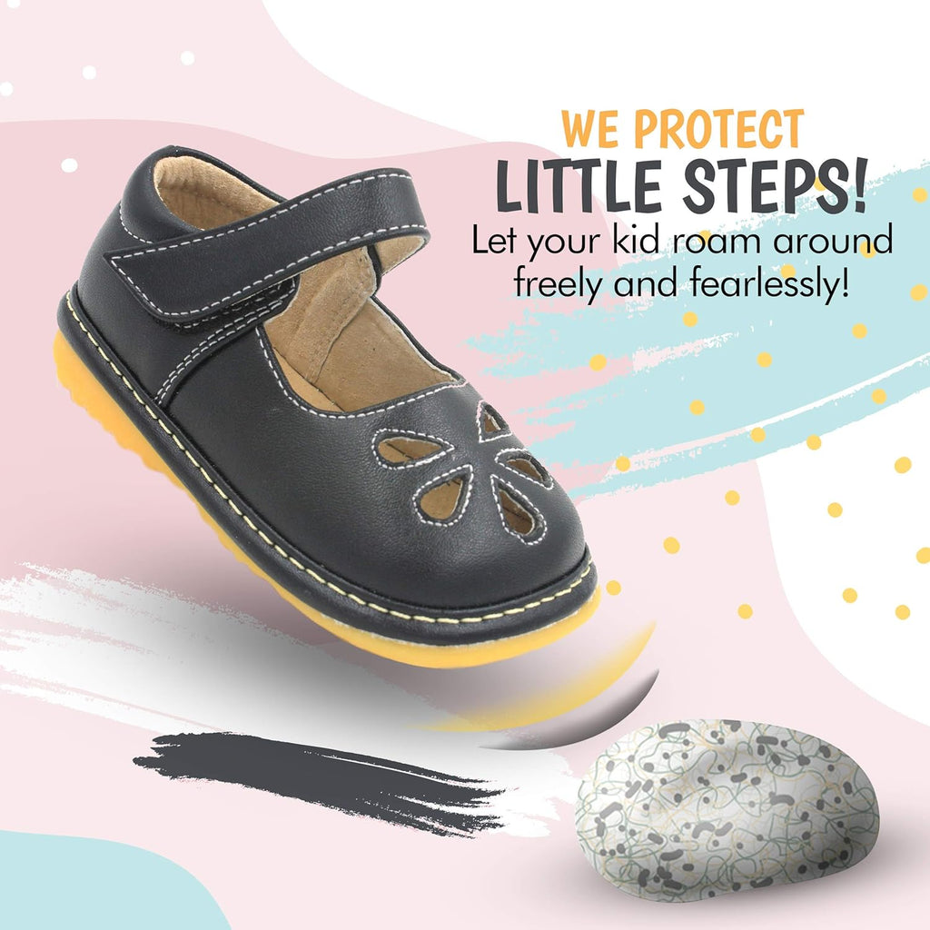Mary Jane Squeaky Shoes for Toddler Girls, Ideal Walking Shoes with Removable Squeaker and Adjustable Strap - Soft Sole Shoes for Little Girls