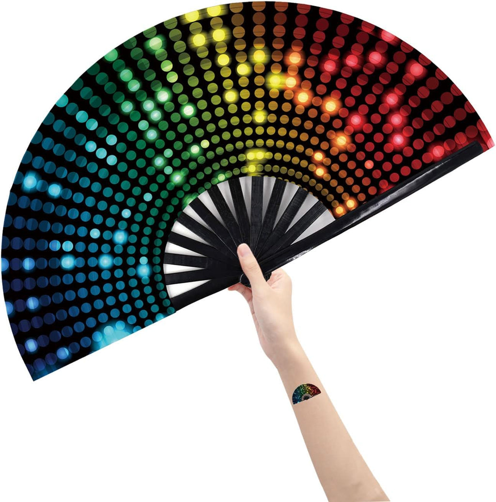 Large Folding Hand Rave Fan Popping Fan for Line Dancing Clacking Fans for Dance,Party,Decoration,Festival (DJ Lighting)
