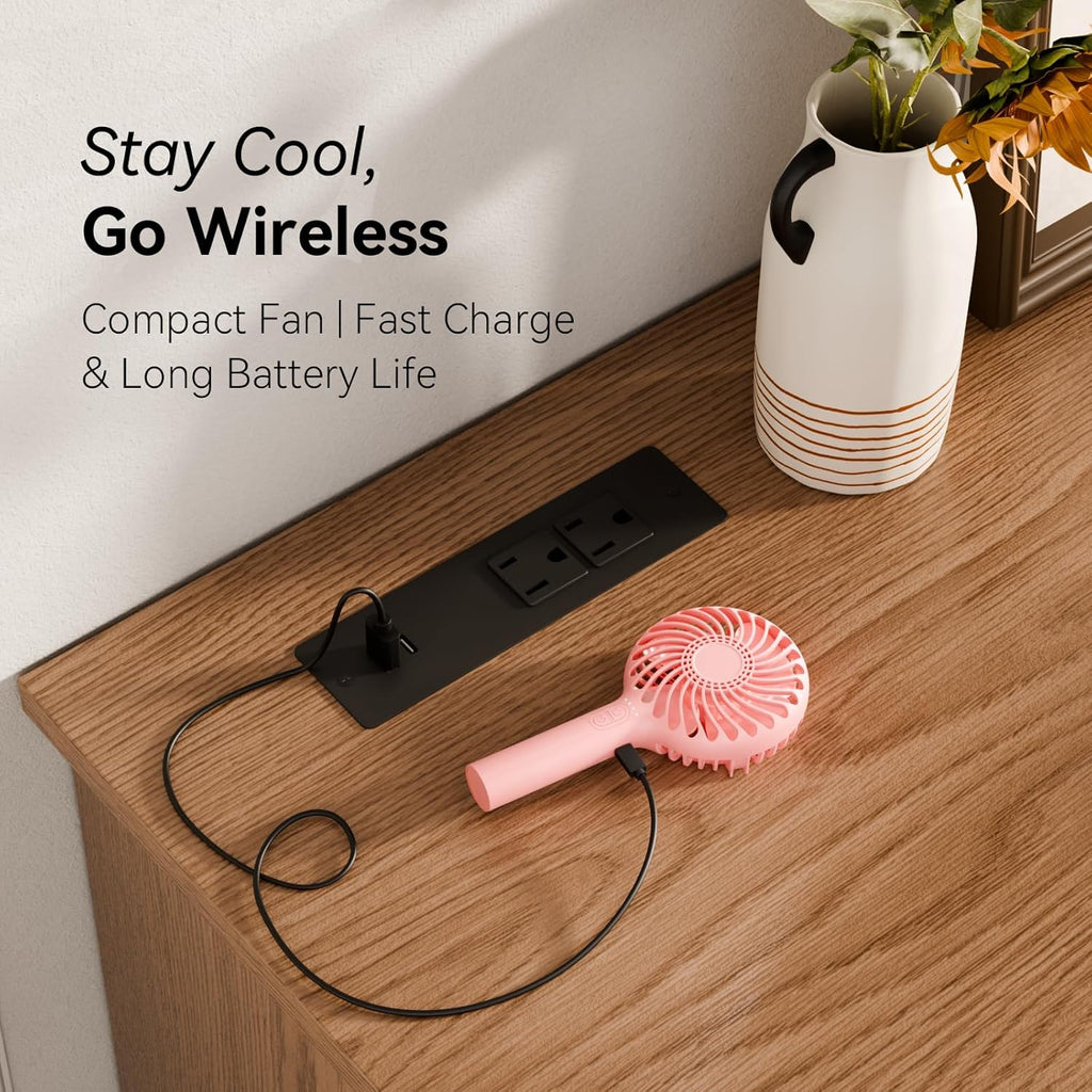 Handheld Fan Portable, Mini Hand Held Fan with USB Rechargeable Battery, 4 Speed Personal Desk Table Fan, 3-10 Hours Operated Small Makeup Eyelash Fan for Women Girls Kids Outdoor Pink