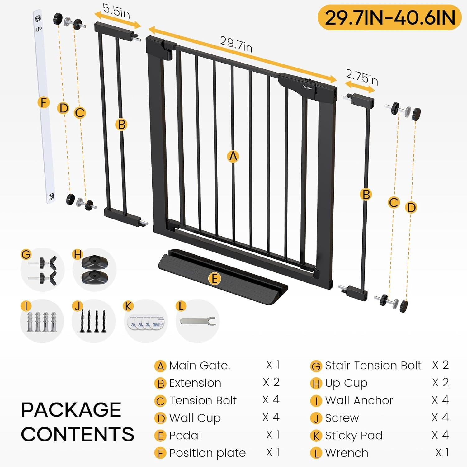 29.7-40.6" Baby Gate for Stairs, Mom'S Choice Awards Winner-Dog Gate for Doorways, Pressure Mounted Auto-Close Pet Gates for Dogs Indoor, Safety Child Gate with Easy Walk Thru Door, Black