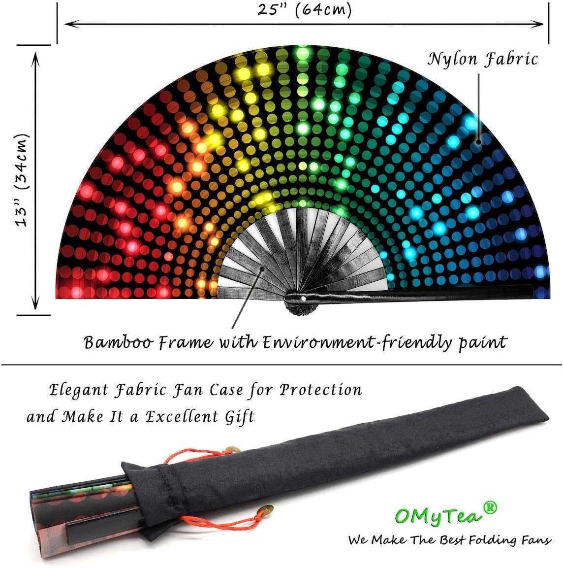 Large Rave Clack Popping Fan for Line Dancing - Boots on the Ground Folding Hand Fan - for EDM, Music Festival, Hot Flashes, Party, Decoration (Disco Lights Dots)