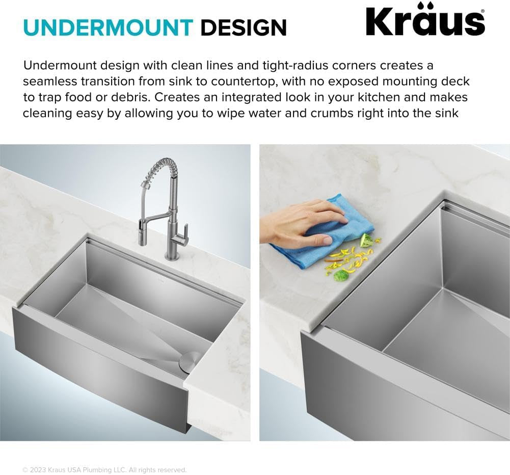 Kore 33-Inch Farmhouse Workstation 16 Gauge Single Bowl Stainless Steel Kitchen Sink with Accessories, KWF210-33