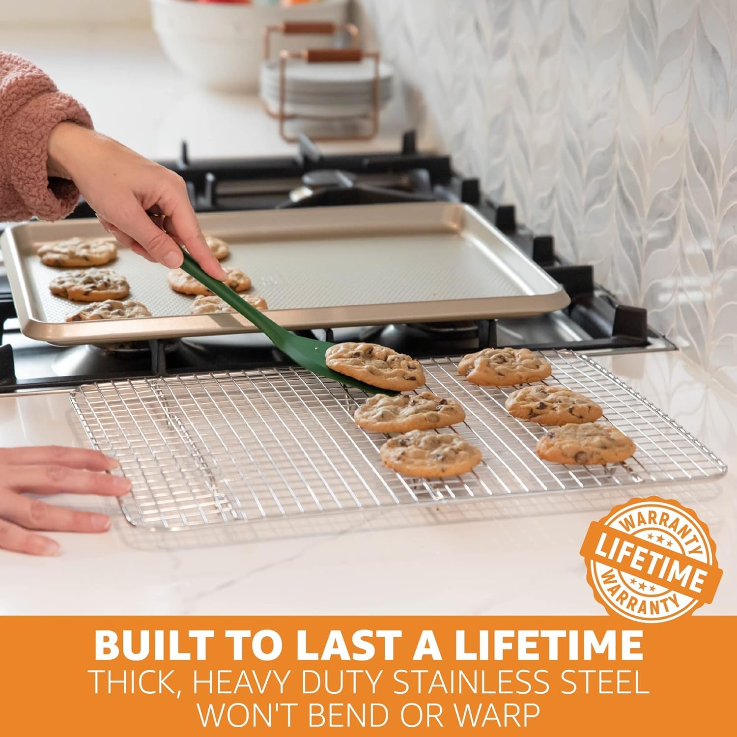 18/8 Stainless Steel Cooling Rack, Heavy Duty Baking Rack for Oven Cooking, Fits Half Sheet Pan, Wire Rack for Cooking, 11.5" X 16.5" - 2 Pack