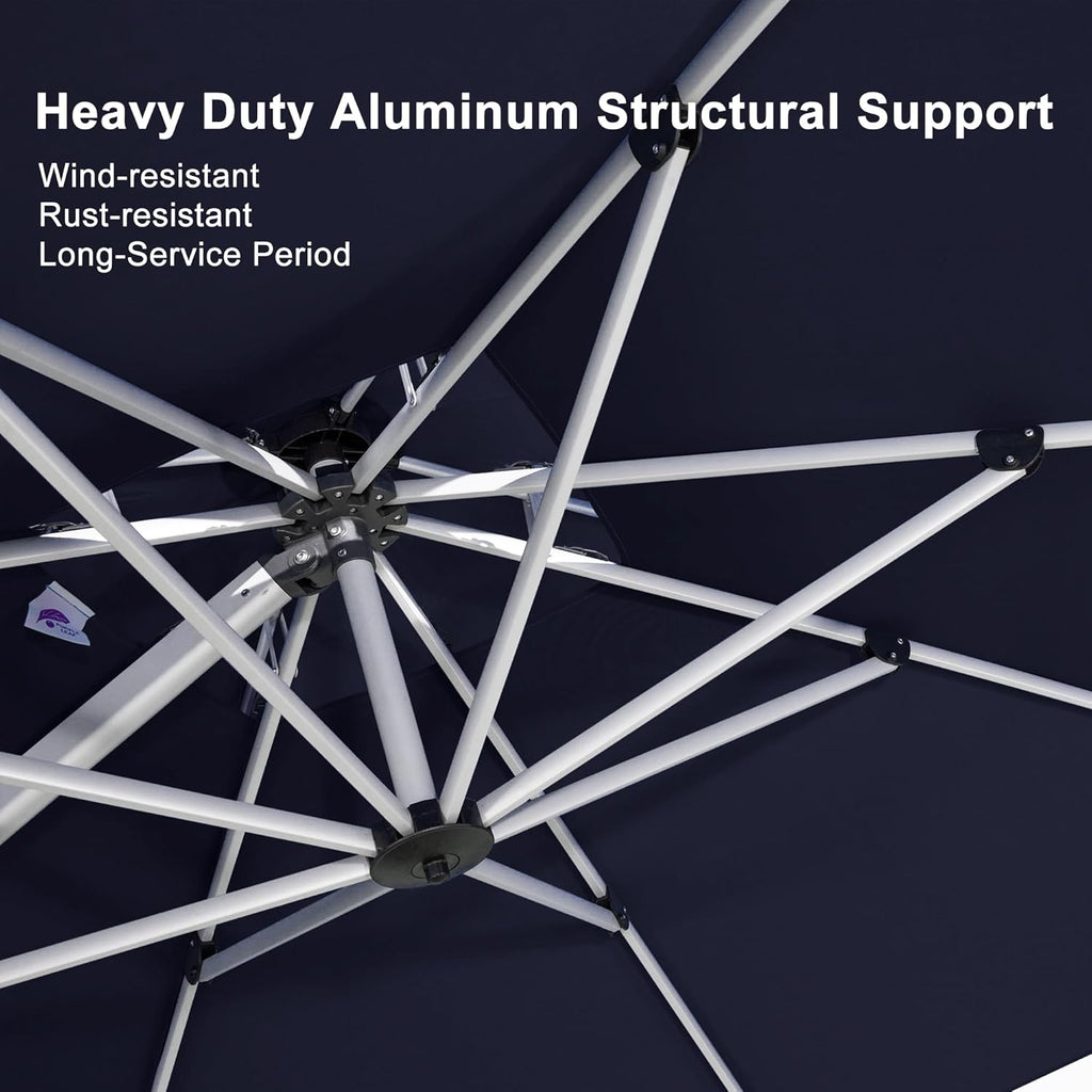 11 Feet Patio Umbrella Outdoor round Umbrella Large Cantilever Umbrella Windproof Offset Heavy Duty Sun for Garden Deck Pool Patio, Navy Blue