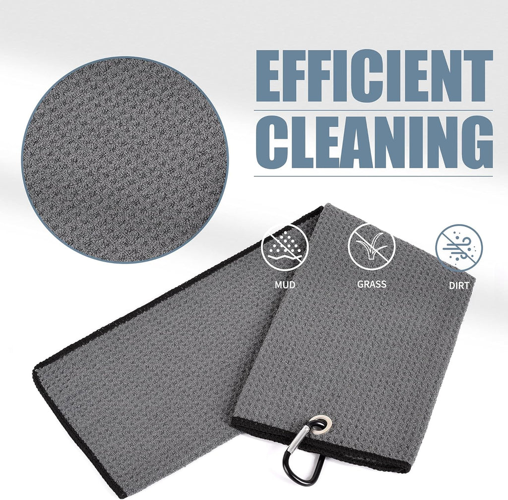Golf Towels - Microfiber Waffle Pattern Tri-Fold, Brush Tool Kit with Club Groove Cleaner with Retractable Cord and Clip, for Men Women, Golf Gift