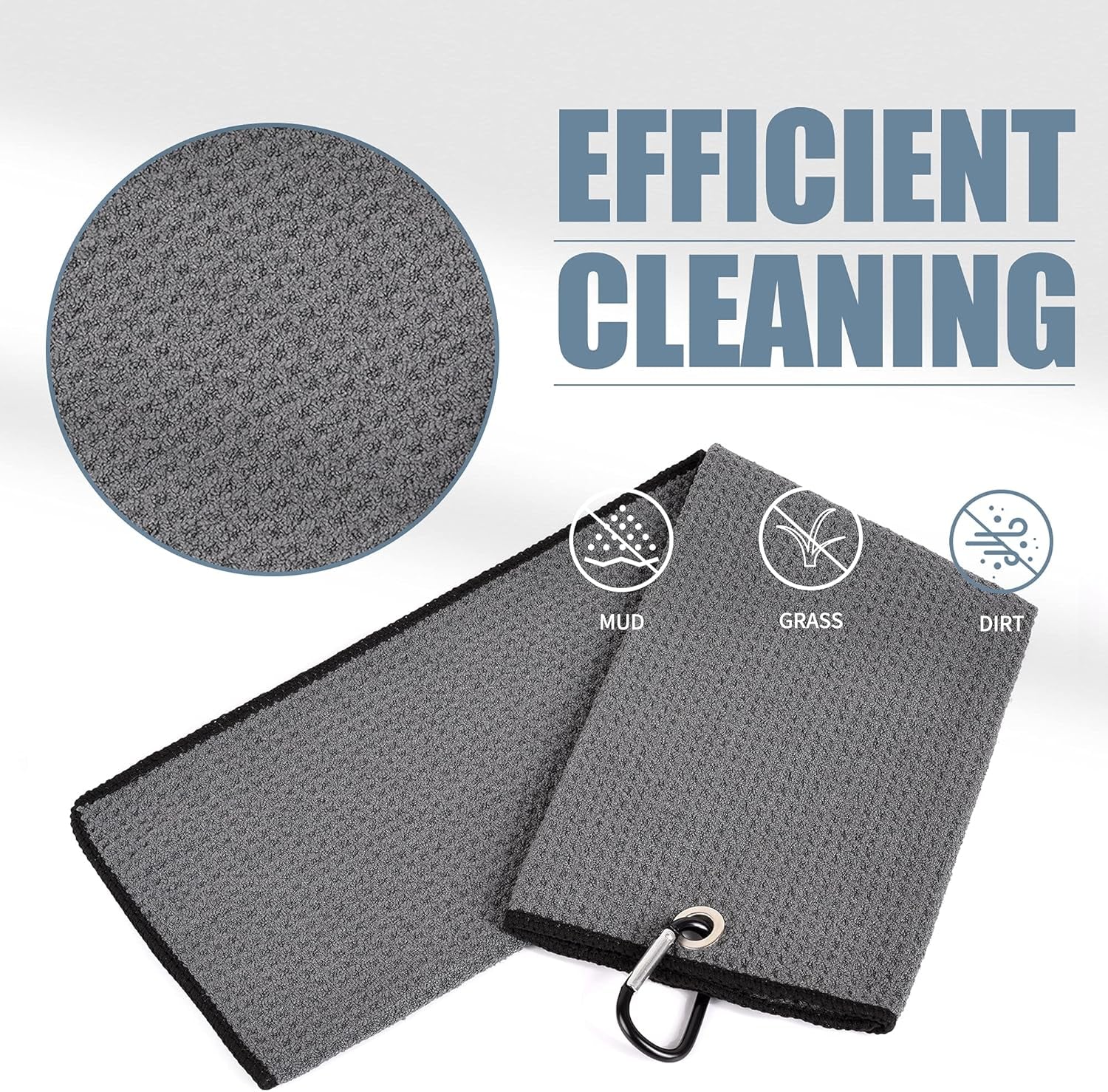 Golf Towels - Microfiber Waffle Pattern Tri-Fold, Brush Tool Kit with Club Groove Cleaner with Retractable Cord and Clip, for Men Women, Golf Gift