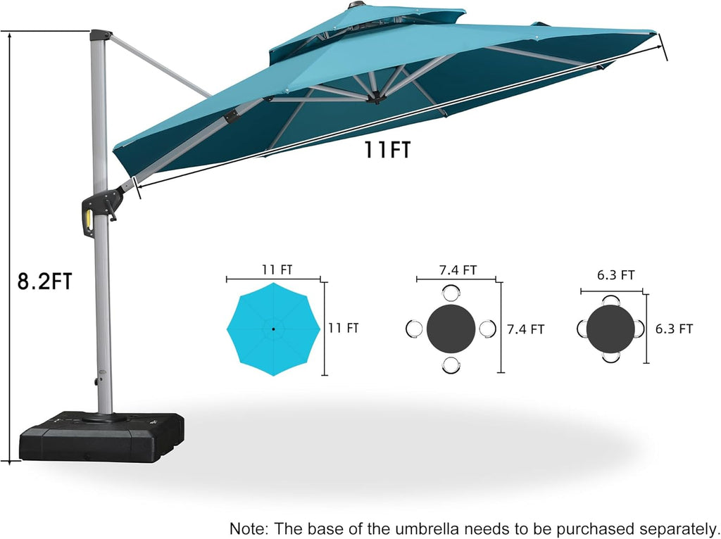 11 Feet Patio Umbrella Outdoor round Umbrella Large Cantilever Umbrella Windproof Offset Heavy Duty Sun for Garden Deck Pool Patio, Turquoise Blue
