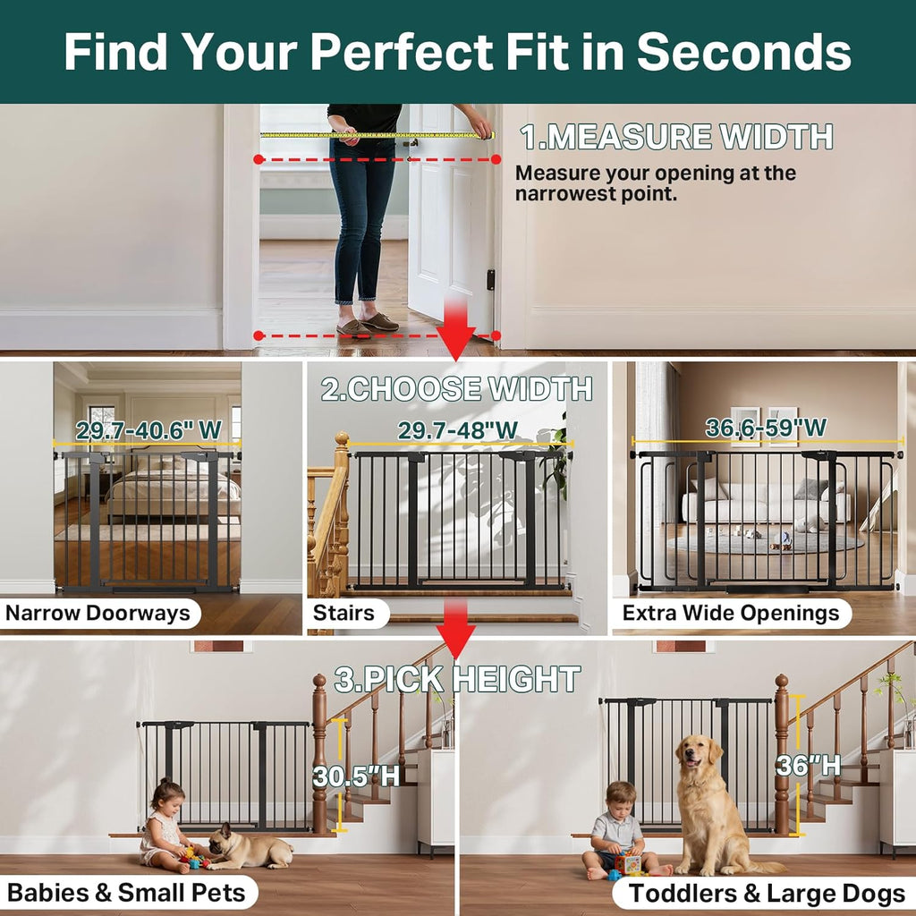29.7-40.6" Baby Gate for Stairs, Mom'S Choice Awards Winner-Dog Gate for Doorways, Pressure Mounted Auto-Close Pet Gates for Dogs Indoor, Safety Child Gate with Easy Walk Thru Door, Black