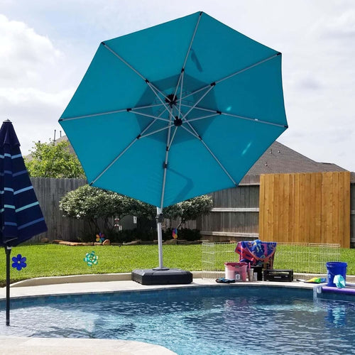 11 Feet Patio Umbrella Outdoor round Umbrella Large Cantilever Umbrella Windproof Offset Heavy Duty Sun for Garden Deck Pool Patio, Turquoise Blue