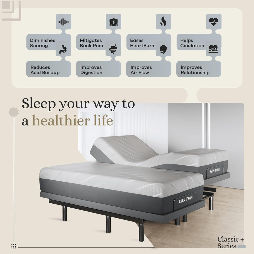 Harmony Adjustable Bed Base, Head and Foot Lift, Massage, Under-Bed Lights, USB, Gel Memory, Zero Gravity Smart Frame - Split King + 14 Inch Hybrid Spring Matt (Medium Soft)