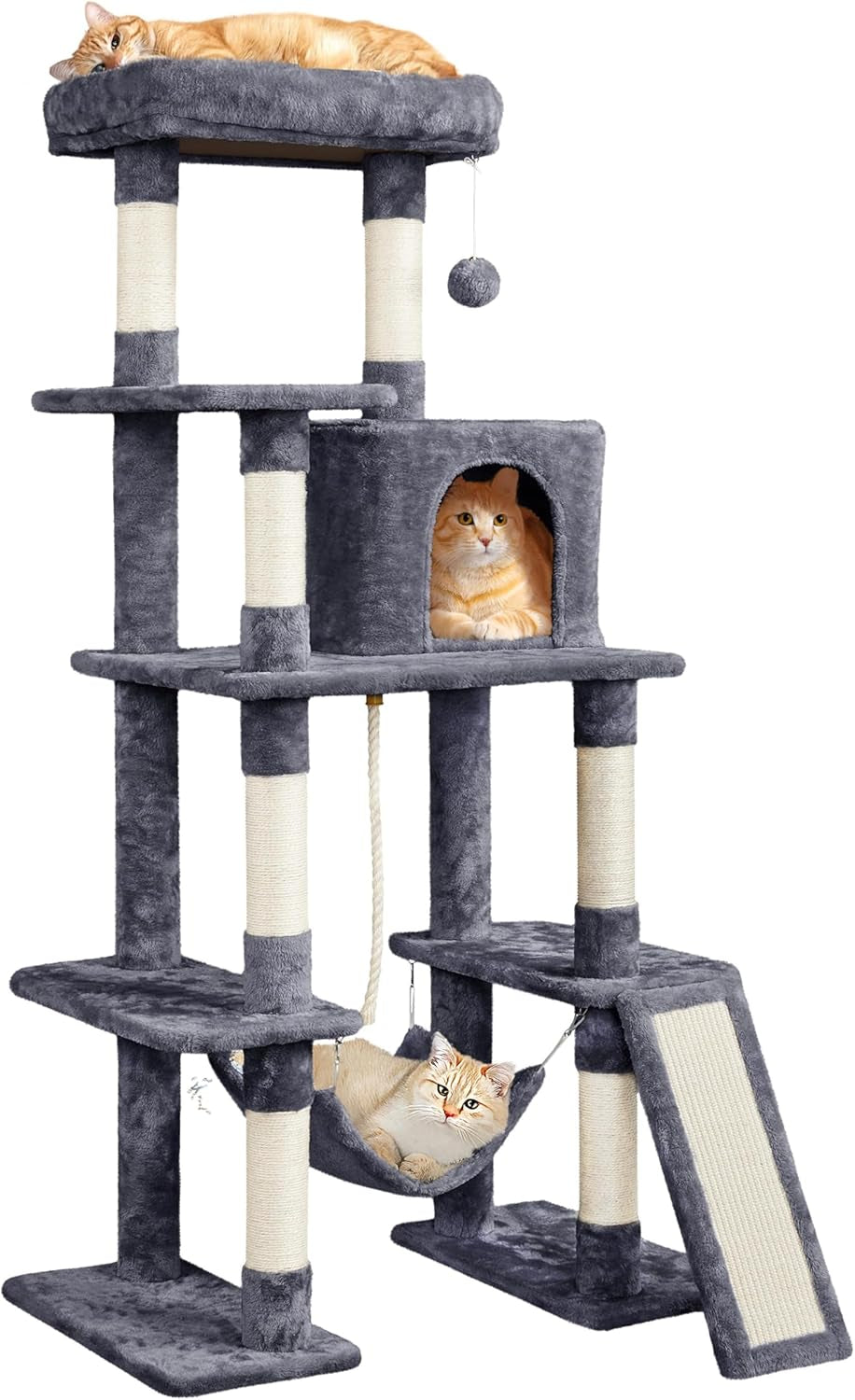 54In Cat Tree Tower, Multi-Level Pet Stand Furniture with Hammock Scratching Posts Condo Extended Platform for Indoor Cats Large to Play and Sleep