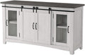 Martin Svensson Home 65" Solid Pine Wood Entertainment Center with Storage. Rustic TV Stand for Tvs up to 70." Sliding Doors, Adjustable Shelves & Cable Management – White and Grey Finish
