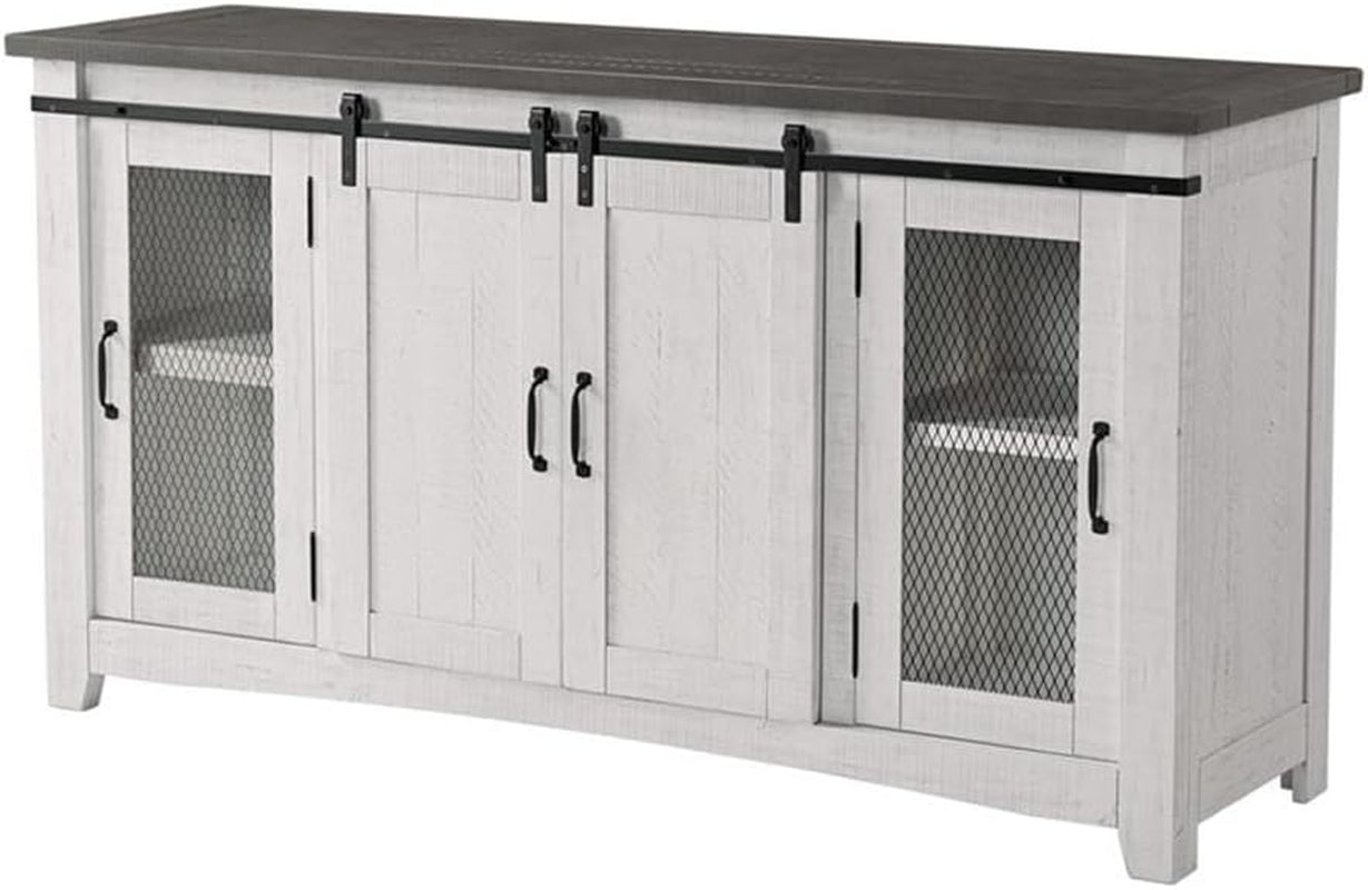 Martin Svensson Home 65" Solid Pine Wood Entertainment Center with Storage. Rustic TV Stand for Tvs up to 70." Sliding Doors, Adjustable Shelves & Cable Management – White and Grey Finish