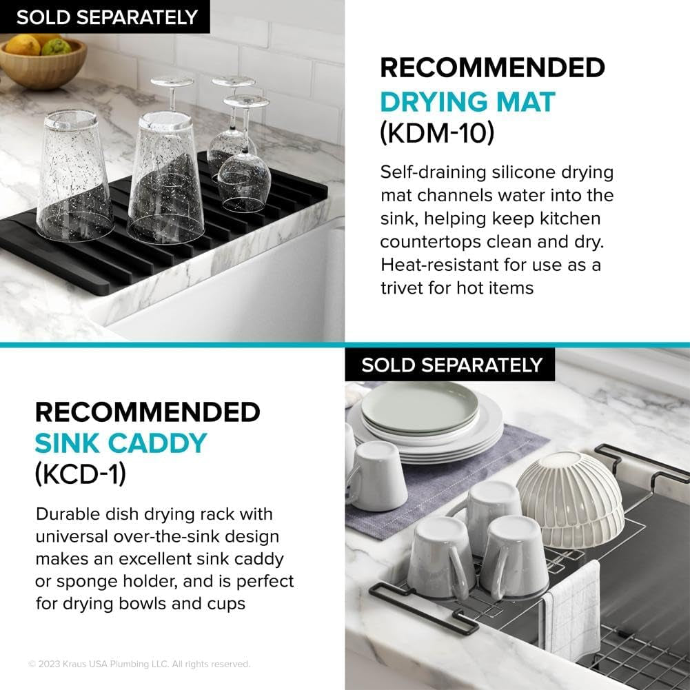 Kore 30-Inch Farmhouse Workstation with in Sink Dish Drying Rack, Stainless Steel Kitchen Sink, KWF410-30