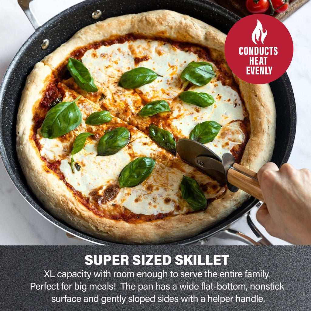 14'' Nonstick Family Fry Pan with Helper Handle, Non Stick Skiller with Stay Cool Handles, Oven & Dishwasher Safe