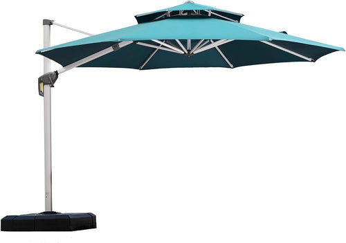 11 Feet Patio Umbrella Outdoor round Umbrella Large Cantilever Umbrella Windproof Offset Heavy Duty Sun for Garden Deck Pool Patio, Turquoise Blue