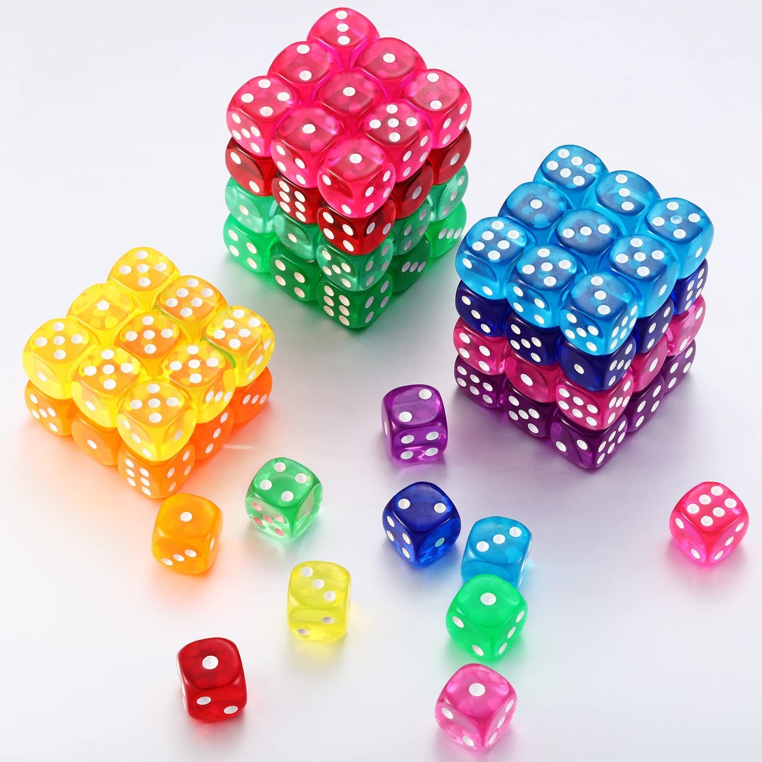 6-Sided Games Dice Set, Colored Dice with Black Velvet Pouches for Playing Games, like Board Games, Dice Games, Math Games, Party Favors and More (Rainbow Color, 14 Mm)