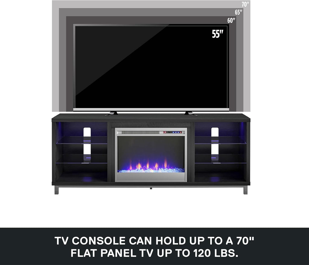 Lumina Fireplace TV Stand, Black Oak, Holds Tvs up to 70", Modern Entertainment Center with RGB LED Lights
