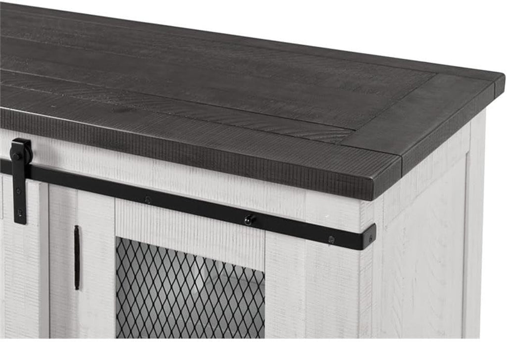 Martin Svensson Home 65" Solid Pine Wood Entertainment Center with Storage. Rustic TV Stand for Tvs up to 70." Sliding Doors, Adjustable Shelves & Cable Management – White and Grey Finish