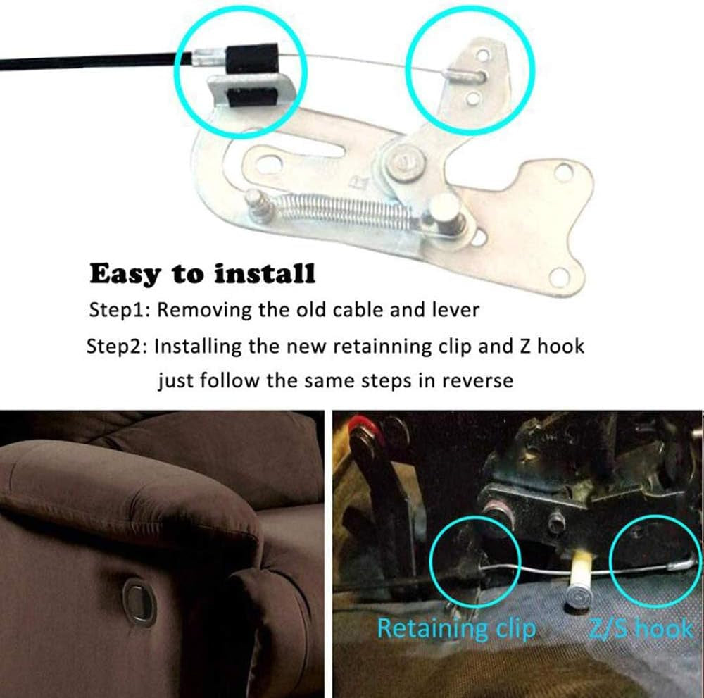 2Pcs Universal Couch Recliner Release Pull Handle 3" by 3.5" Replacement Parts with Cable, Fits Ashley Lazy Boy and Most Recliner Sofa Brands, Exposed Cable Length 4.9"