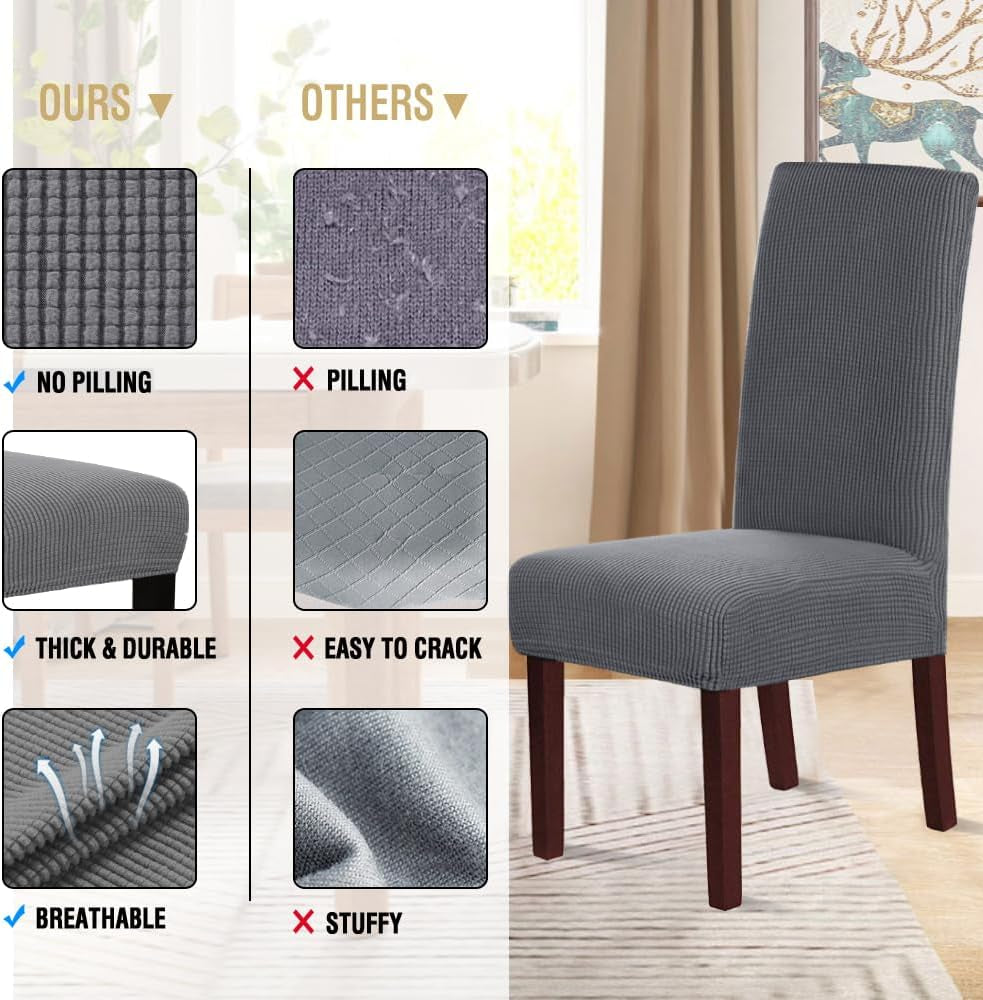 Stretch Dining Chair Covers Set of 2 Chair Covers for Dining Room Parsons Chair Slipcover Chair Protectors Covers Dining, Feature Textured Checked Jacquard Fabric, Gray