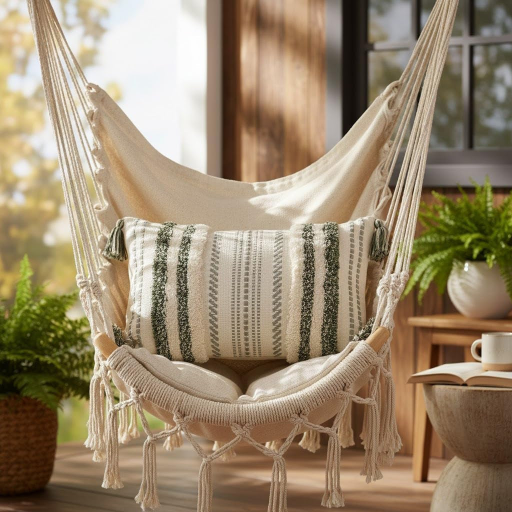 Summer Decorative Boho Throw Pillow Cover 12X20, Lumbar Accent Neutral Textured Tufted Pillow Cover Striped for Couch Bed Sofa, Green and Cream White, Pack of 1