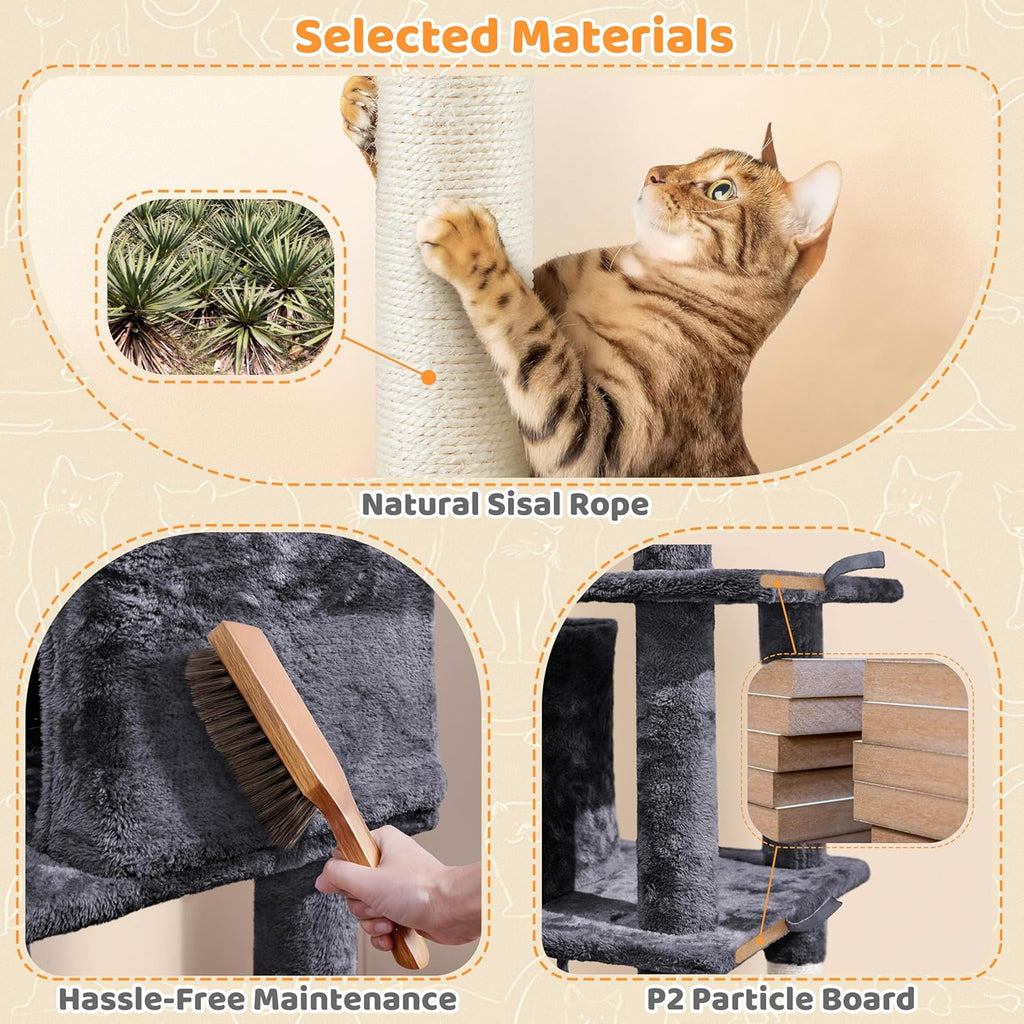 54In Cat Tree Tower, Multi-Level Pet Stand Furniture with Hammock Scratching Posts Condo Extended Platform for Indoor Cats Large to Play and Sleep