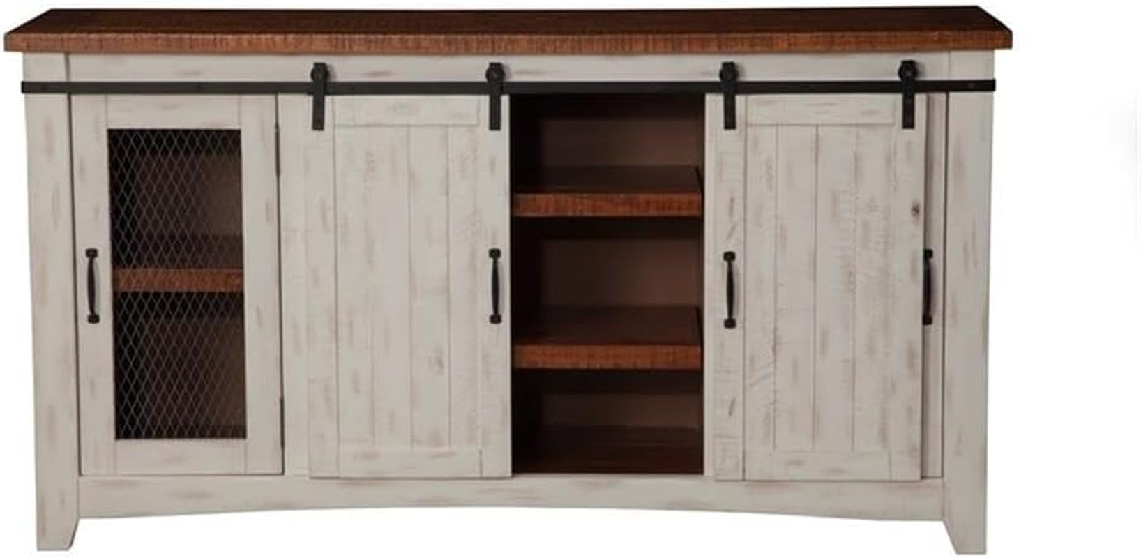 Martin Svensson Home 65" Solid Pine Wood Entertainment Center with Storage. Rustic TV Stand for Tvs up to 70." Sliding Doors, Adjustable Shelves & Cable Management – White and Honey Finish