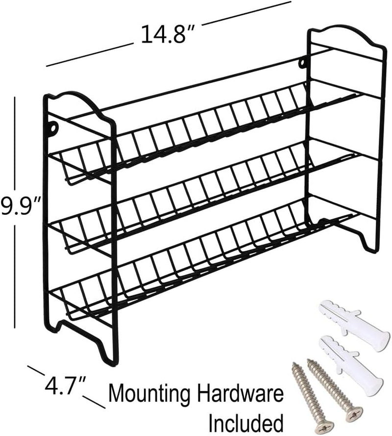 Spice Rack Organizer with 24 Empty Glass Spice Jars, 396 Spice Labels with Chalk Marker and Funnel Complete Set, for Countertop, Cabinet or Wall Mount, Black