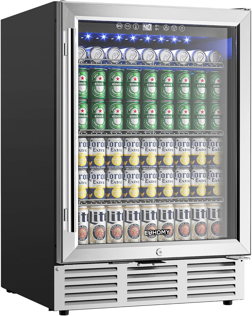 24 Inch Beverage Refrigerator, 180 Can Built-In Beverage Cooler, under Counter Beer Fridge with Glass Door for Soda, Water, Wine - for Kitchen, Bar or Office