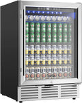 24 Inch Beverage Refrigerator, 180 Can Built-In Beverage Cooler, under Counter Beer Fridge with Glass Door for Soda, Water, Wine - for Kitchen, Bar or Office