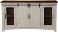 Martin Svensson Home 65" Solid Pine Wood Entertainment Center with Storage. Rustic TV Stand for Tvs up to 70." Sliding Doors, Adjustable Shelves & Cable Management – White and Honey Finish