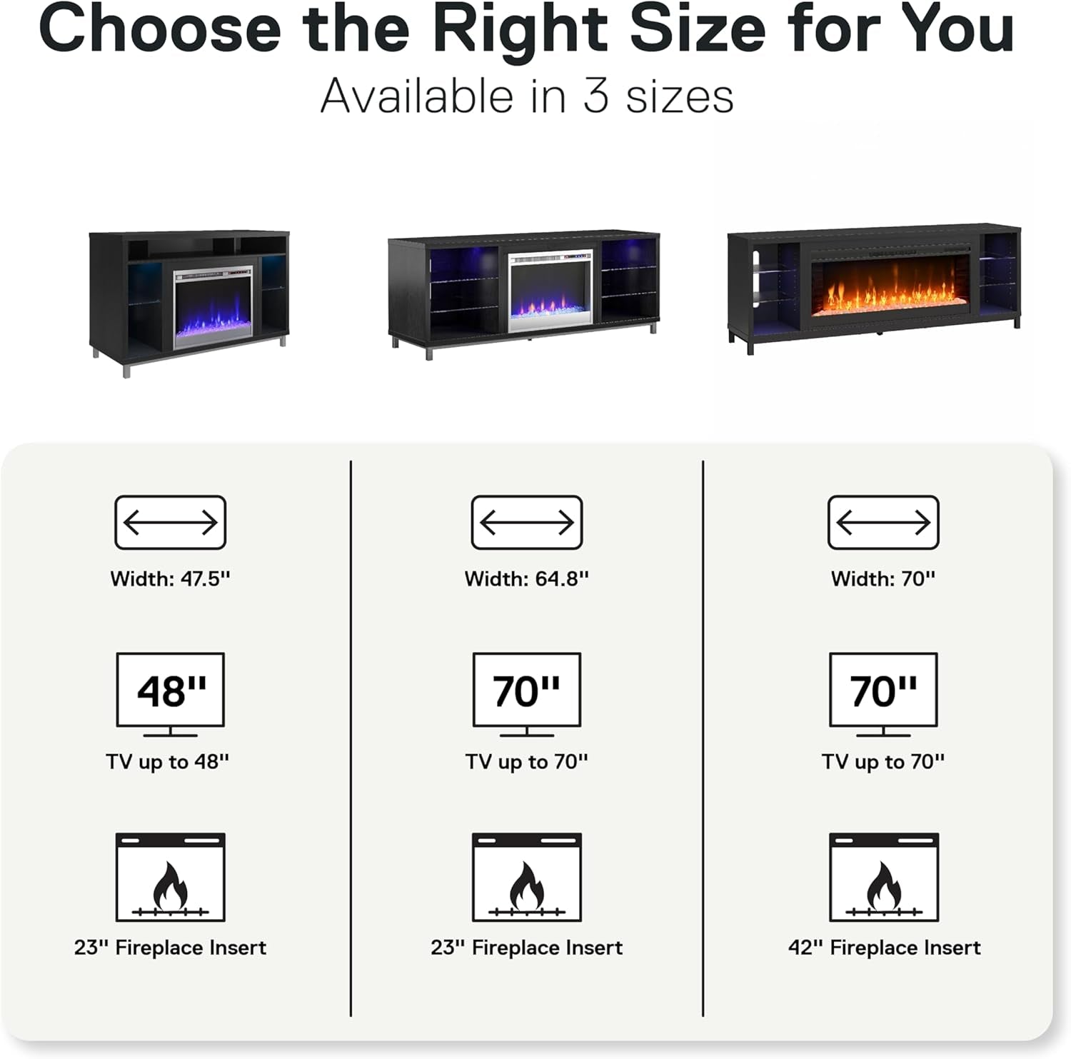 Lumina Fireplace TV Stand, Black Oak, Holds Tvs up to 70", Modern Entertainment Center with RGB LED Lights