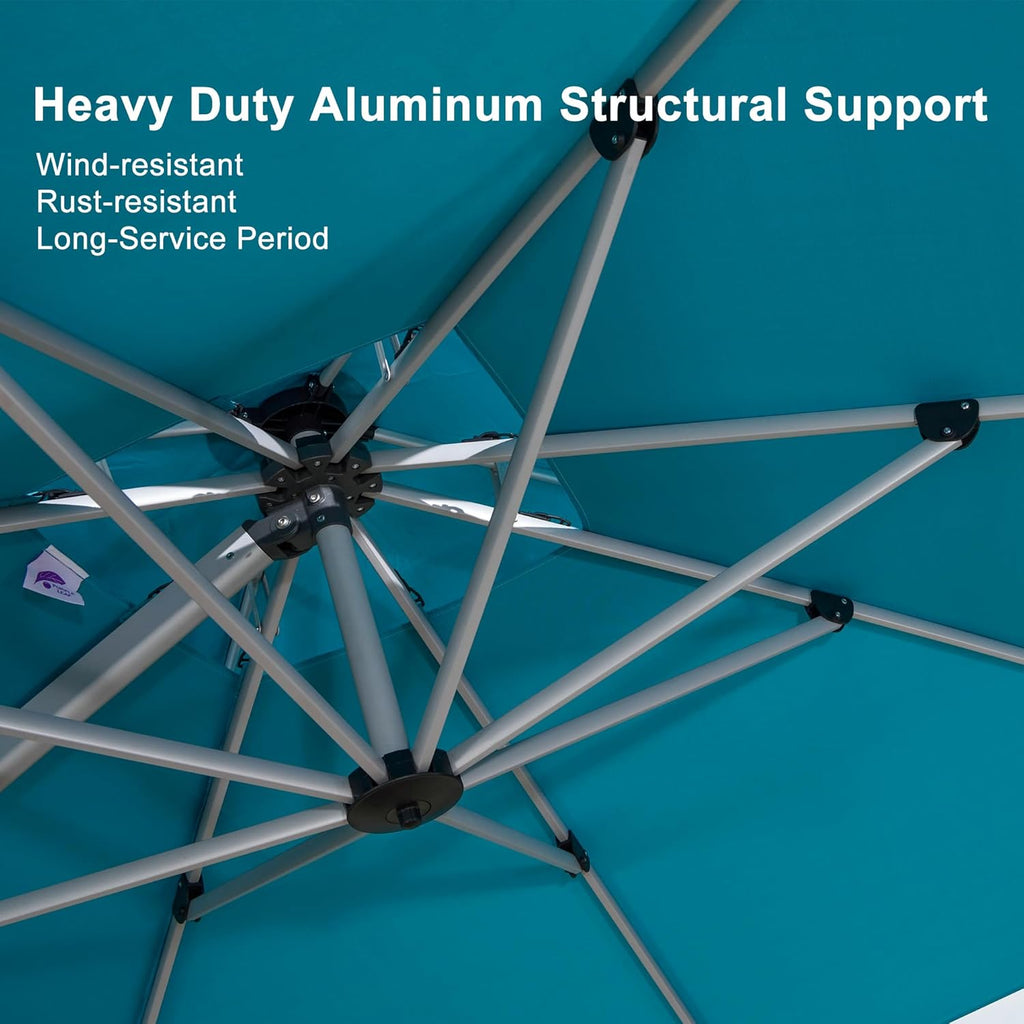 11 Feet Patio Umbrella Outdoor round Umbrella Large Cantilever Umbrella Windproof Offset Heavy Duty Sun for Garden Deck Pool Patio, Turquoise Blue