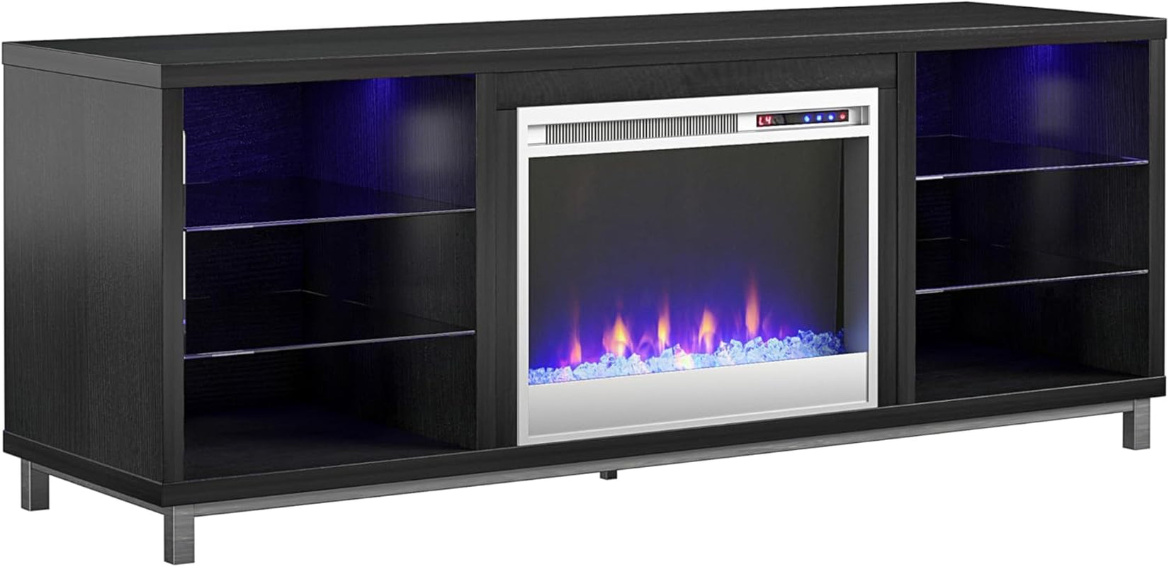 Lumina Fireplace TV Stand, Black Oak, Holds Tvs up to 70", Modern Entertainment Center with RGB LED Lights