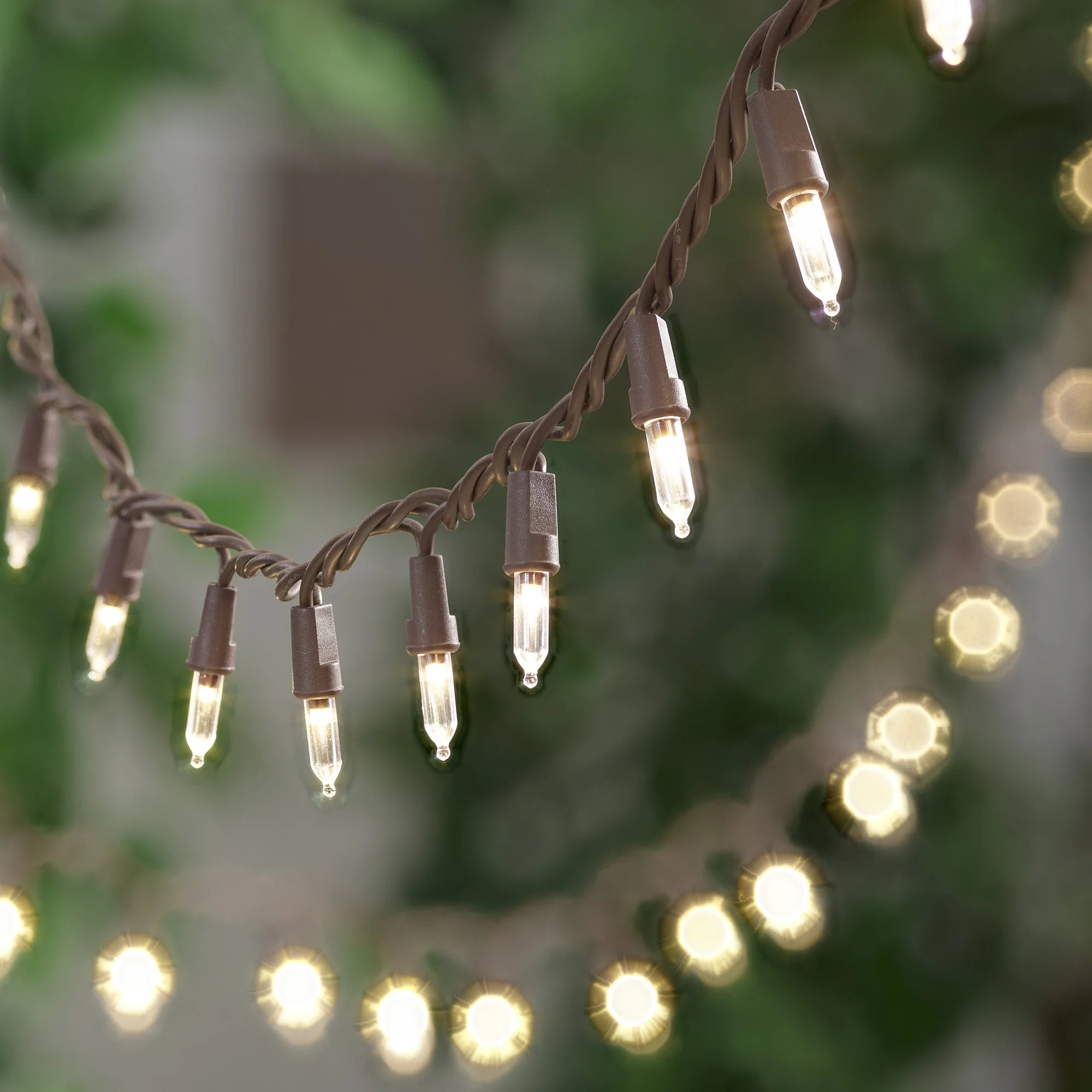 100-Count Warm White LED Outdoor String Lights with Brown Wire