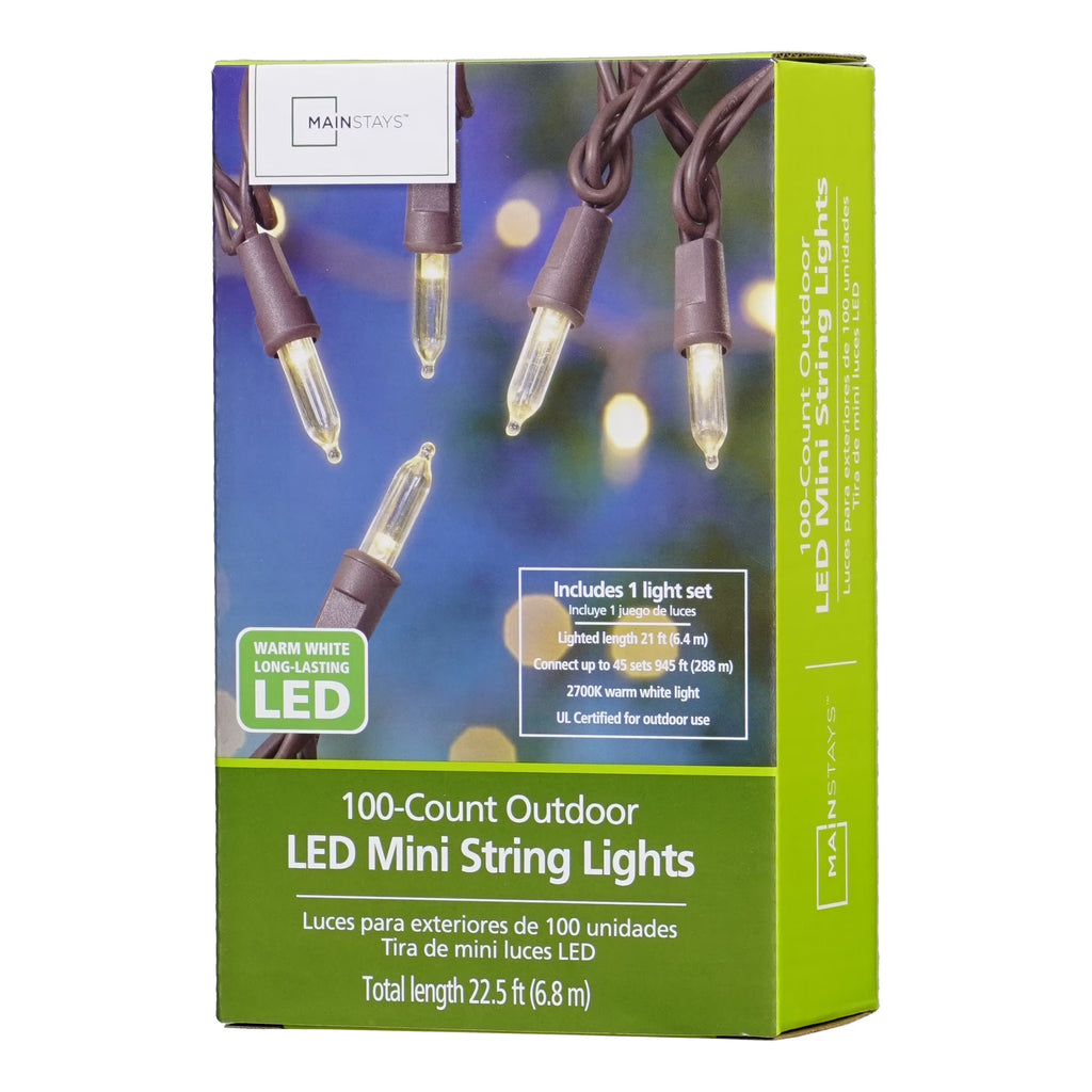 100-Count Warm White LED Outdoor String Lights with Brown Wire