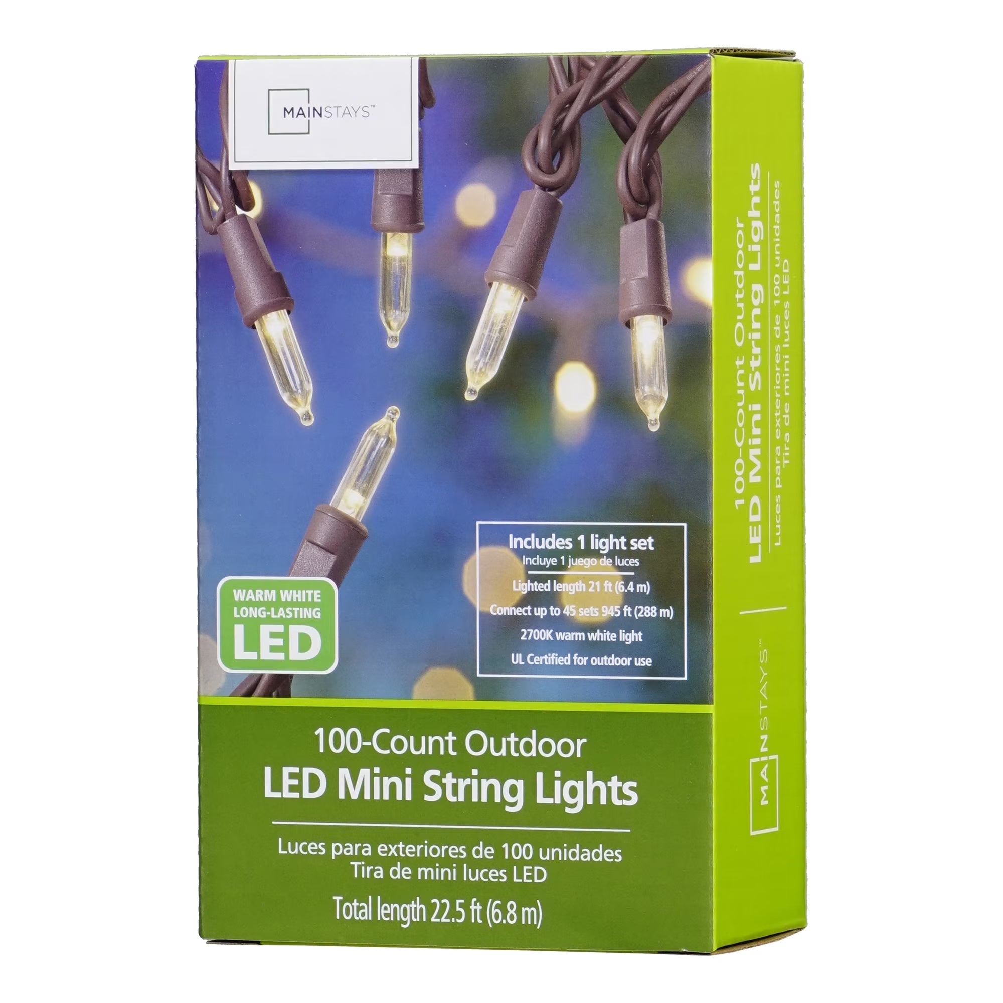 100-Count Warm White LED Outdoor String Lights with Brown Wire