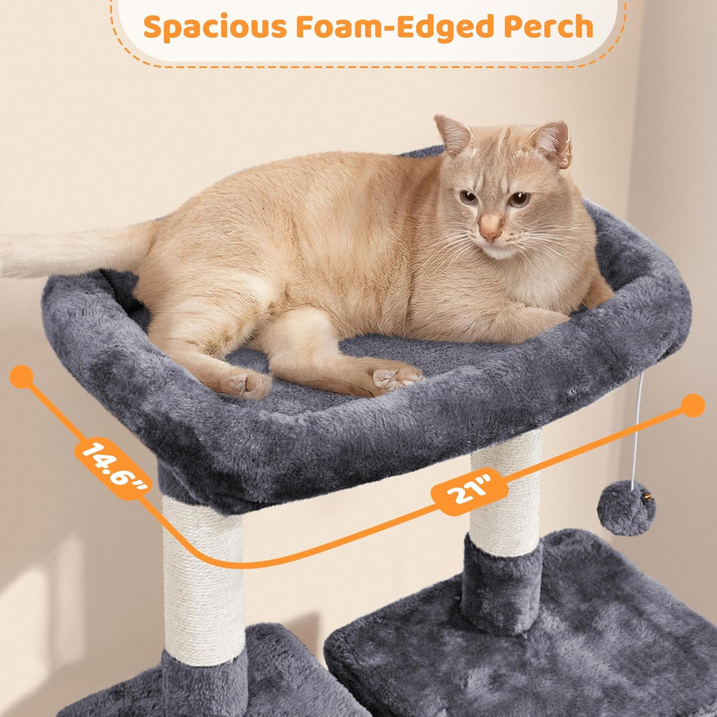 54In Cat Tree Tower, Multi-Level Pet Stand Furniture with Hammock Scratching Posts Condo Extended Platform for Indoor Cats Large to Play and Sleep
