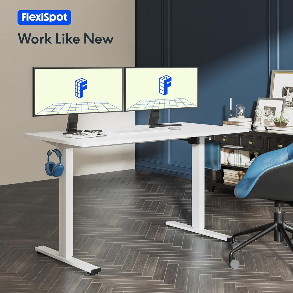 48"X24" One-Piece Electric Standing Desk, 1" Thick Seamless Desktop for Home Office, Study & Multi-Monitor Setup, White