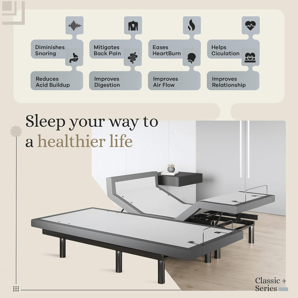 Harmony Adjustable Bed Base, Head and Foot Lift, Massage, Under-Bed Lights, USB, Memory, Zero Gravity Smart Frame - Split King