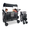 W4 Elite Stroller Wagon - Foldable Wagon with Steel Frame - Adjustable Canopy & Push Handle - All-Terrain Wheels - for Babies, Toddlers & Kids - 4 Seater - Gray