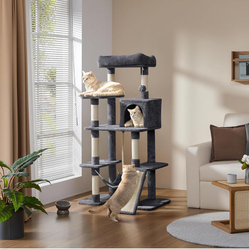 54In Cat Tree Tower, Multi-Level Pet Stand Furniture with Hammock Scratching Posts Condo Extended Platform for Indoor Cats Large to Play and Sleep