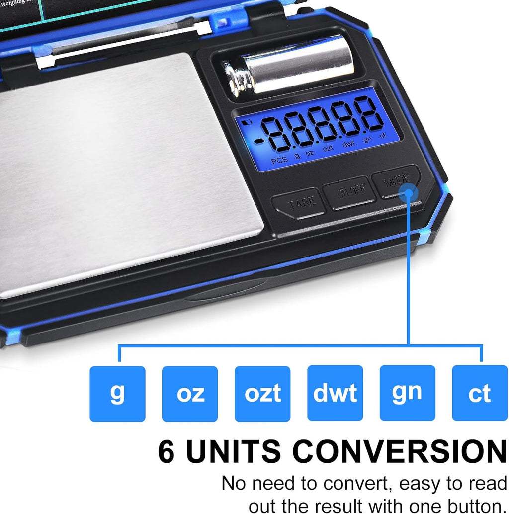 Digital Pocket Scale, TU-X 200G/0.01G Gram Scale with 6 Units for Personal Hobbies, Small Scale for Food Ounces and Grams, Measuring Jewelry, Herb, Powder